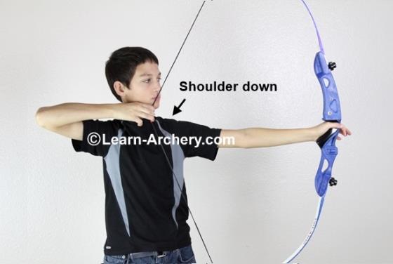 Bow-arm shoulder is down
